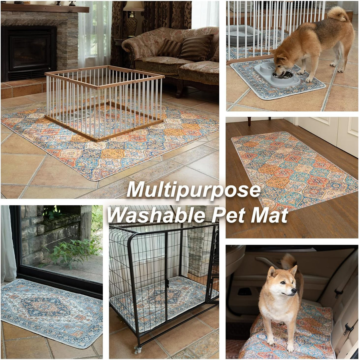 nunubaby Washable Pee Pads for Dogs, Stylish, Non-Slip and Leak-Proof Pee Pads. Reusable Potty Pads for Dogs for Crates and Floors.(Green/Multi, 24" x48")