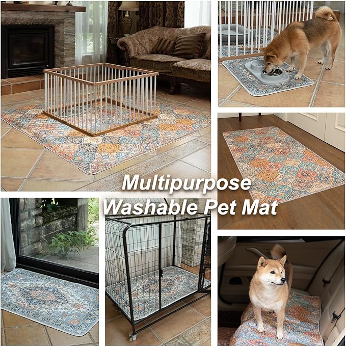nunubaby Washable Pee Pads for Dogs, Stylish, Non-Slip and Leak-Proof Pee Pads. Reusable Potty Pads for Dogs for Crates and Floors.(Beige/Floral, 48" x48")