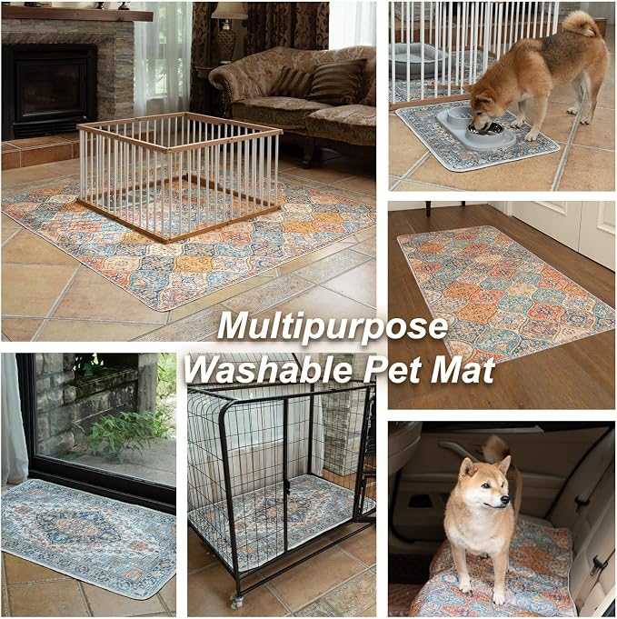 nunubaby Washable Pee Pads for Dogs, Stylish, Non-Slip and Leak-Proof Pee Pads. Reusable Potty Pads for Dogs for Crates and Floors.(Beige/Floral, 72" x72" )
