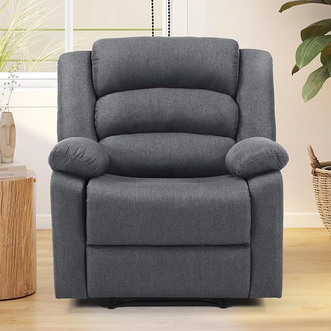 ANJ Fabric Recliner Chair with Overstuffed Arms and Back, Comfy Grey Manual Recliner for Adults, Living Room Single Sofa