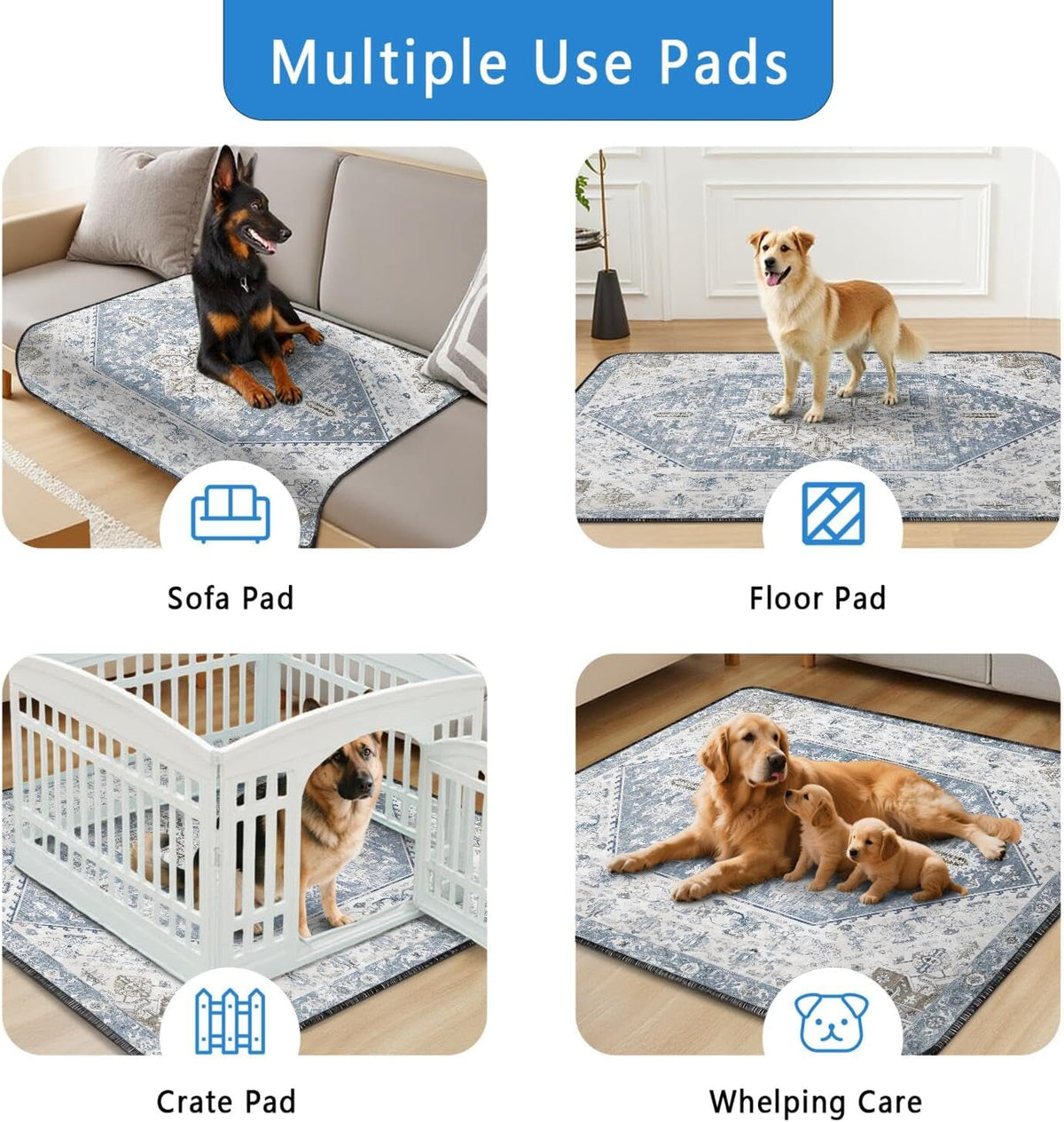Washable Pee Pads for Dogs 2 Pack, Absorbent Reusable Puppy Pads Waterproof, Leakproof & Non-Slip Whelping Pad, Potty Training Pads for Dogs Playpen Mat 48x48