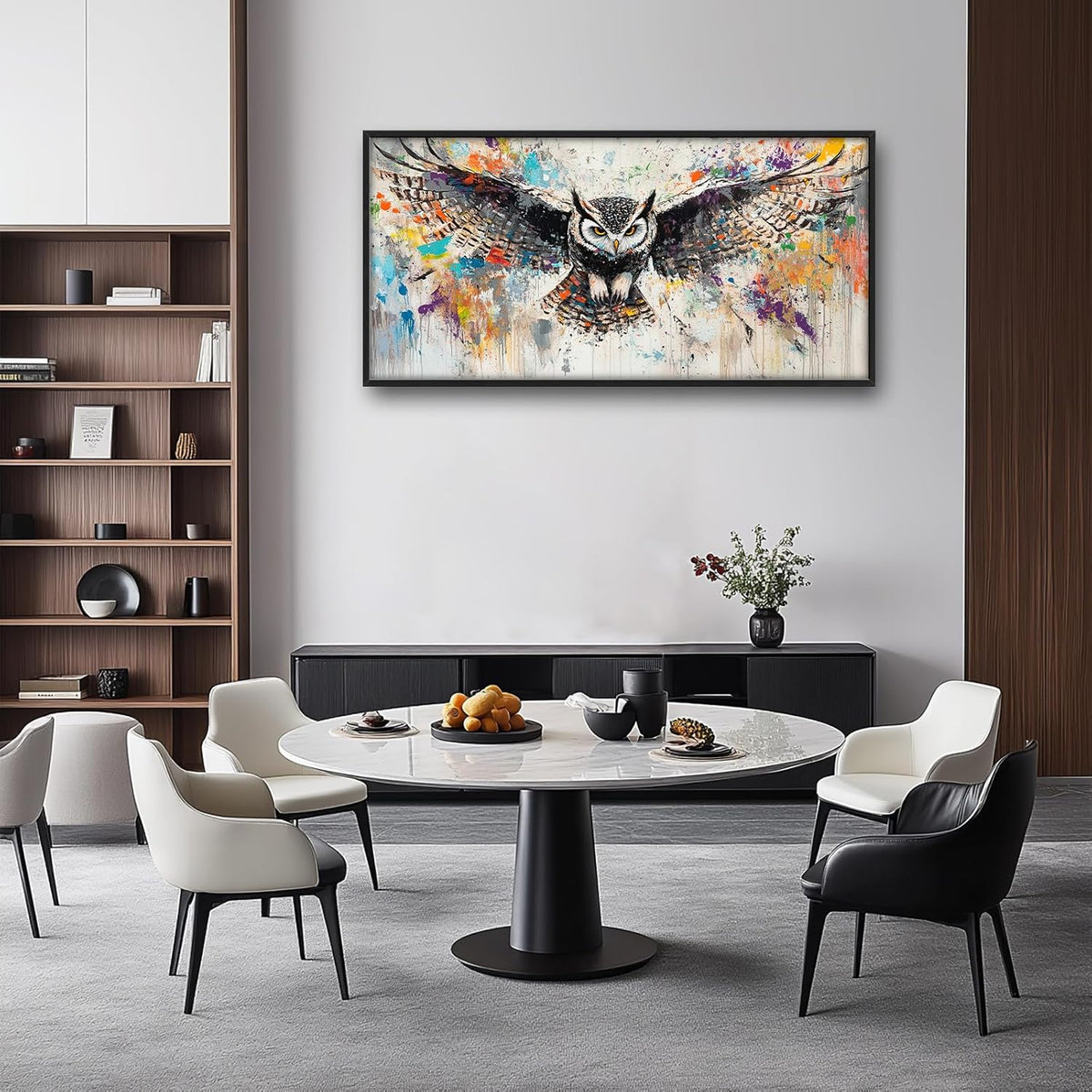 Large Owl Wall Art for Living Room, Framed Oversized Banksy Owl Wall Decor Colorful Wildlife Canvas Painting Animal Pictures Modern Artwork for Living Room Bathroom Bedroom Office Dining Room 60"x30"