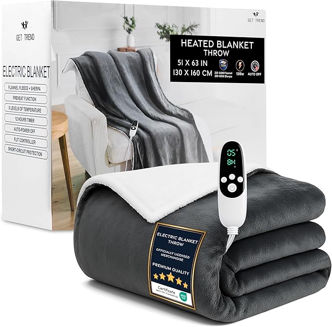 Heated Blanket Electric Luxurious Fleece Throw Blanket, 9 Heat Settings & 12H