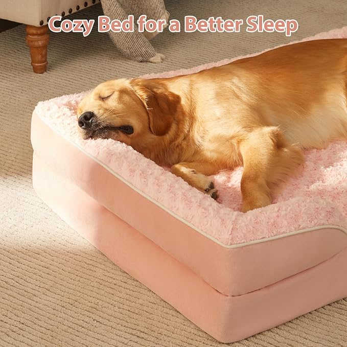 WNPETHOME Orthopedic Washable XXL Dog Bed for Senior Dog Cozy Sleep | Extra Large Waterproof Big Soft Dog Couch Sofa Bed for Dogs Relax with Removable Cover Supportive Pet Bed Pink 48x35 Inch