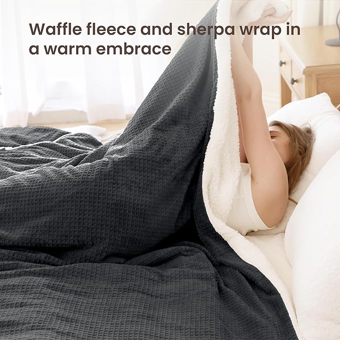 Heated Blanket Electric Blanket King Waffle, 90x100 Inches Dual Controllers