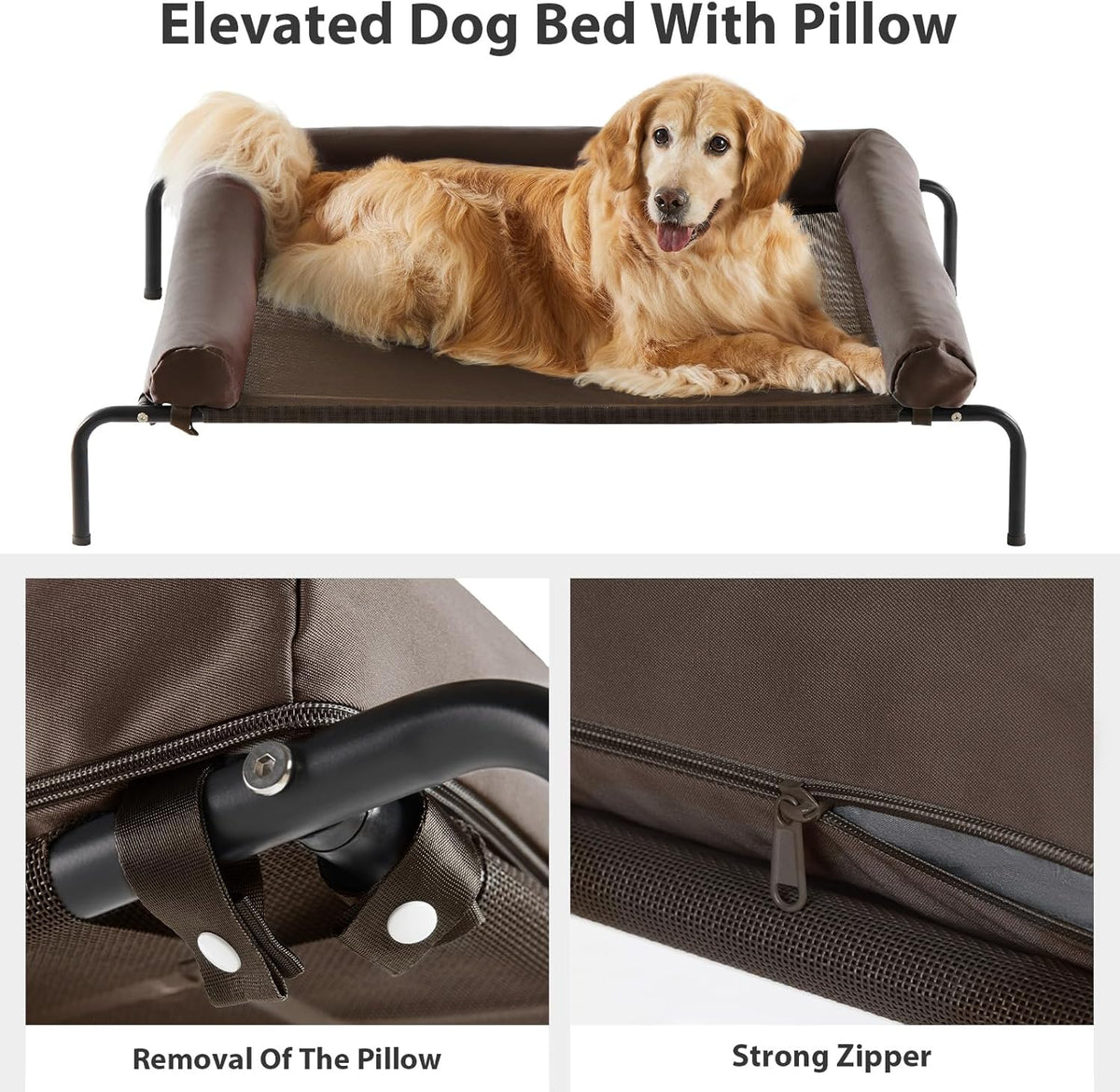 RRPETHOME Large Elevated Cooling Dog Bed, Raised Dog Cot Beds for Large Dogs, Elevated Outdoor Pet Bed, Chew Proof Portable Cooling Pet Cot with Skid-Resistant Feet and Breathable Mesh