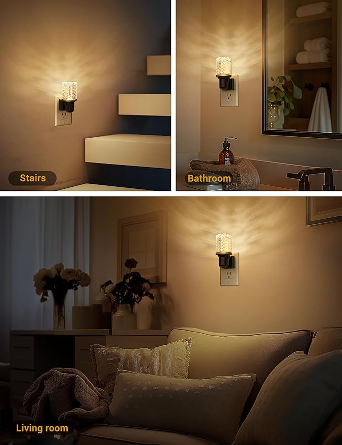 JandCase LED Night Light, Dimmable Night Lights Plug into Wall, Modern Nightlight with Auto On Off Light Sensor, 3000K Soft White Night Light 0-100LM Brightness for Hallway Bedroom Christmas Gifts