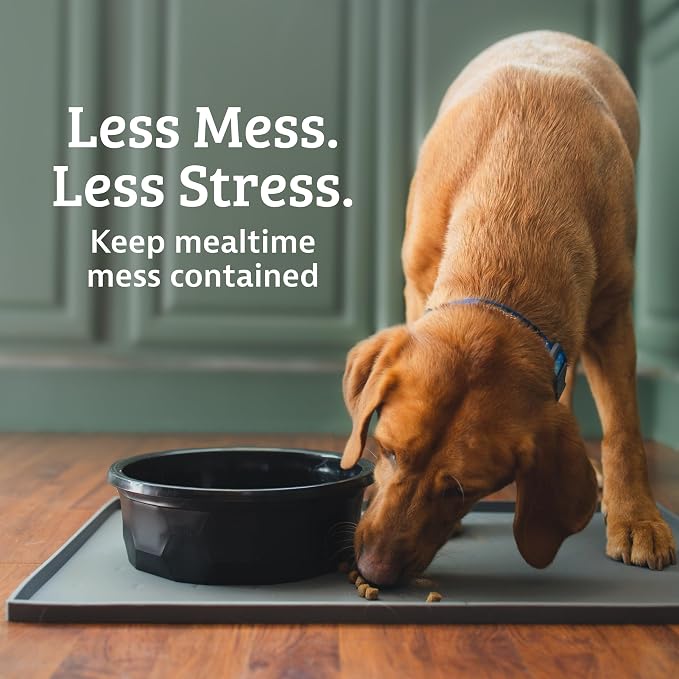 Leash Boss Dog Food Mat - 2-Pack, Waterproof Cat & Dog Bowl Mat for Food and Water, Silicone Pet Feeding Mats for Floors, Non-Slip Placemat with High Edges, Puppy Essentials (Small: 18"x11", Navy)