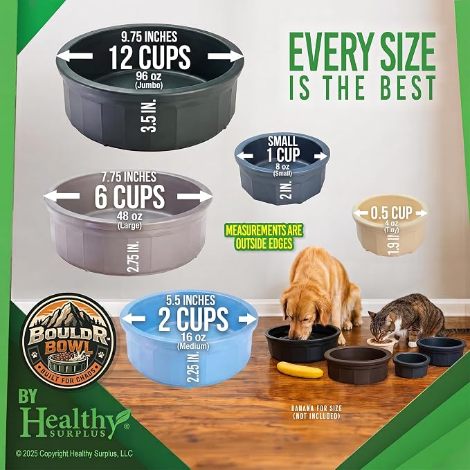 Pet Crock Bowl - 2 Pack – Thick Durable Plastic Non-Tip Food & Water Dish for Dogs, Cats - Indoor/Outdoor - Chew Resistant, Easy Clean BouldrBowl from Healthy Surplus® (White, 48oz Large)