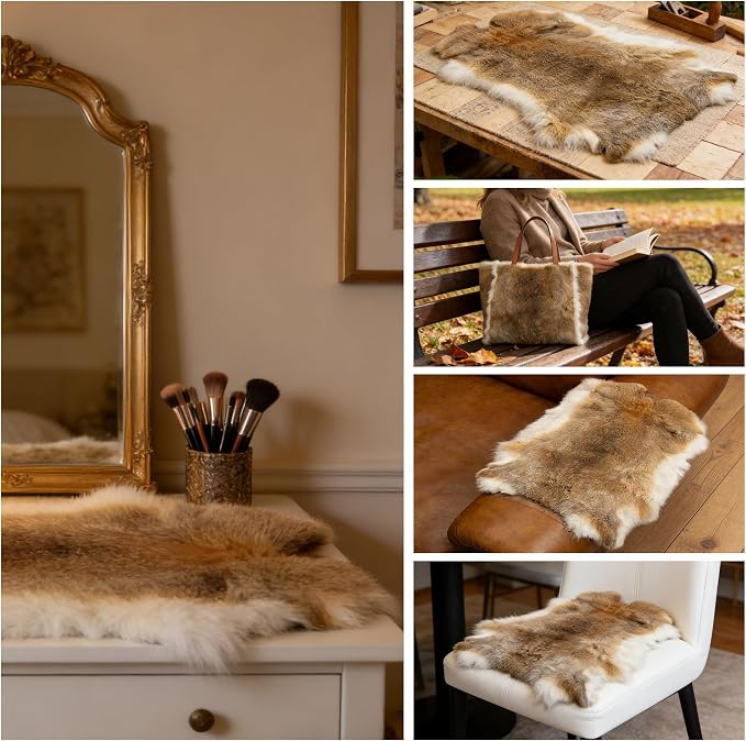 Craft Rabbit Fur Pelt Skin Genuine Tanned Animal Hide with Sewing Quality Leather 12" by 14" for Decoration DIY Crafts Cat Dog Toys Fur Fabric（8Pcs, Straw Yellow）