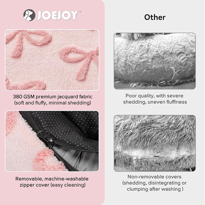 JOEJOY Jacquard Donut Round Dog Beds Large Sized Dog,Pink 36x36x8in, Removable Washable Cover, Cute Pattern, Ultra Soft Fluffy Calming Pet Bed with Thick Supportive Bolster