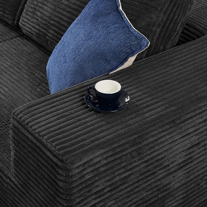 40" Modular Sectional Sofa, Upholstered Floor Sofa Couch with Pillow, Bean Bag Chair for Bedroom Living Room, No Assembly Required (Plush Corduroy Fabric, Black)