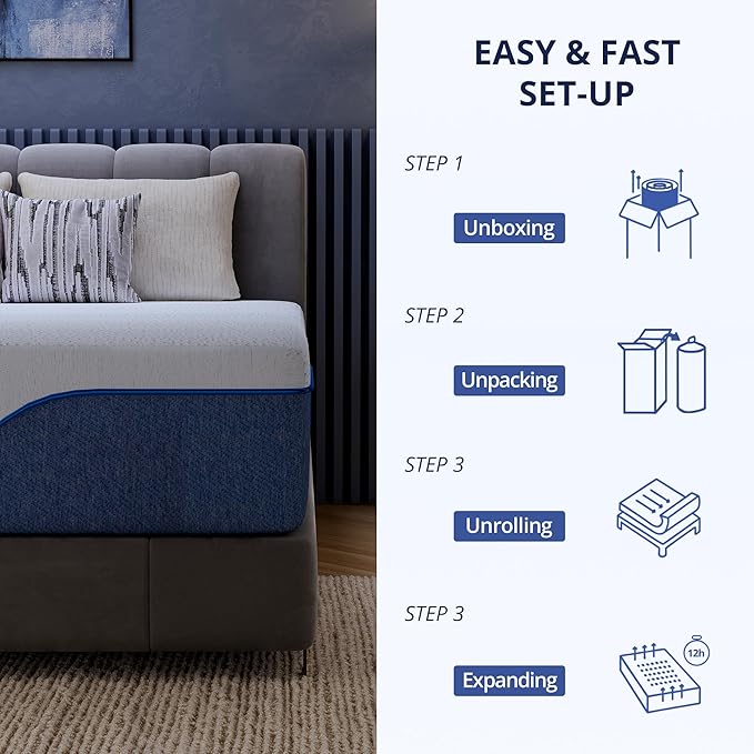 EGOHOME 14 Inch Queen Mattress, Gel Memory Foam with Charcoal, Fiberglass Free, CertiPUR-US Certified, Temperature-Regulating, Machine Washable Cover, 80" x 60" x 14", Medium