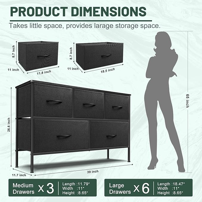 Dresser for Bedroom with 5 Drawers, Chest of Drawers, Storage Drawers Organizer