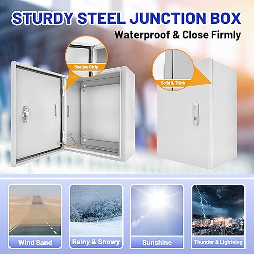 Outdoor Electrical Box 16 x 12 x 8”D NEMA 4X Enclosure Steel Box, Waterproof &