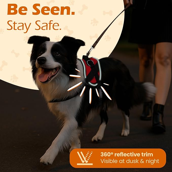 Bark Appeal Red No-Pull Dog Harness for XS to Small Sized Pets – Adjustable, Reflective Vest with 3 Leash Clips for Added Control, Easy Walks & Training – Small