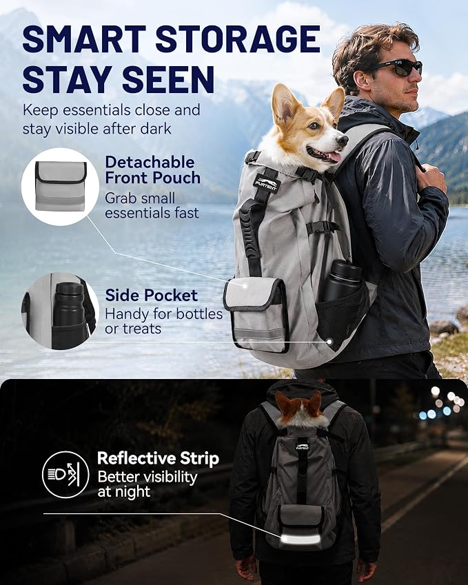 Dog Backpack Carrier for Small and Medium Dogs 4-Layer Safety Design (S) | Detachable Waist Bag with padded shoulder straps, breathable mesh and storage pockets for travel and hiking
