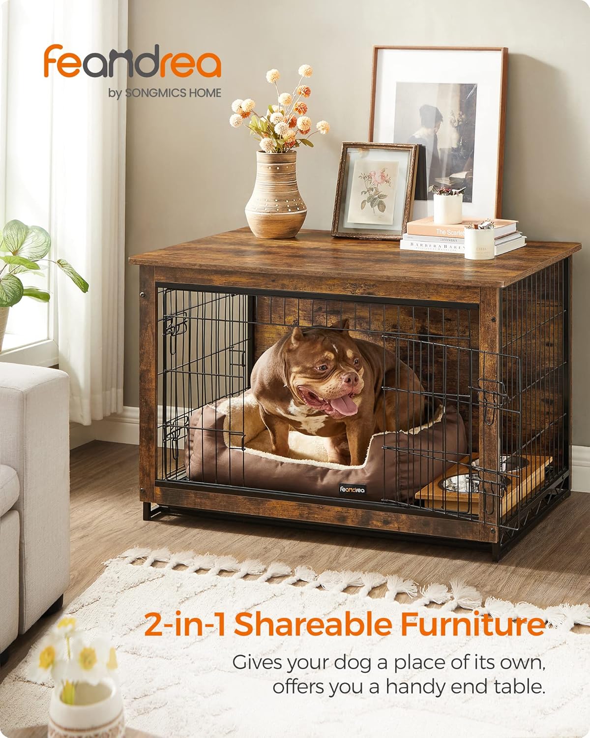 Modern Crate End Table. A stylish kennel that doubles as living room furniture.