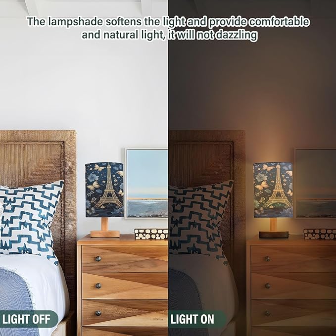 Butterflies Eiffel Tower LED Table Lamp for Bedroom Bedside Lamp with USB Charging Ports Decor Nightstand for Living Room Reading Dorm Desk Home Office