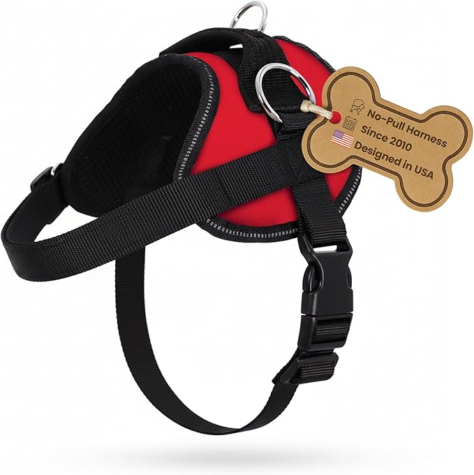 Bark Appeal Red No-Pull Dog Harness for Small to Medium Sized Pets – Adjustable, Reflective Vest with 3 Leash Clips for Added Control, Easy Walks & Training – Medium