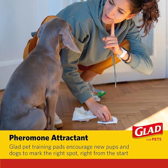 Glad for Pets Giant Activated Carbon Training Pads, 30 x 36 In, 24 Ct, 3-Pk | Adhesive backing and wall protection for leak-proof, super-absorbent day-to-night coverage
