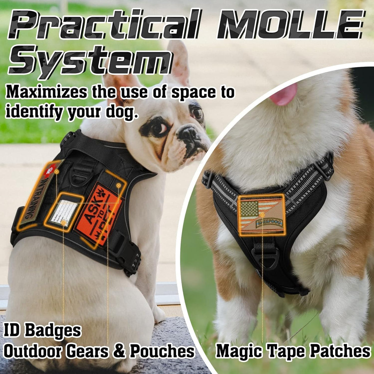 rabbitgoo Tactical Dog Harness for Large Dogs, No Pull Military Service Vest with Handle & Molle, Easy Control for Training Walking, Adjustable Reflective Straps, Black, L