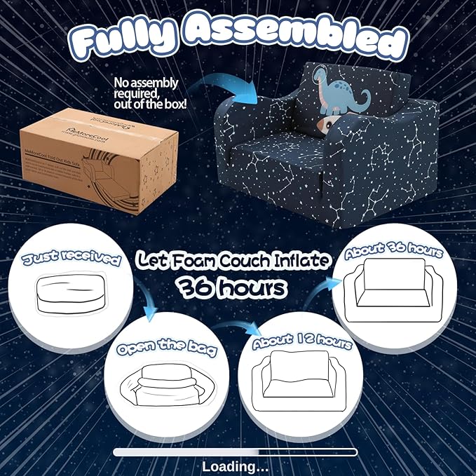 MeMoreCool Toddler Couch Sofa – 2-in-1 Foldable Kids Chair & Lounger for Ages 1–3 Soft Star Pattern | Pull-Out Sleep Sofa | Ideal for Playroom or Travel