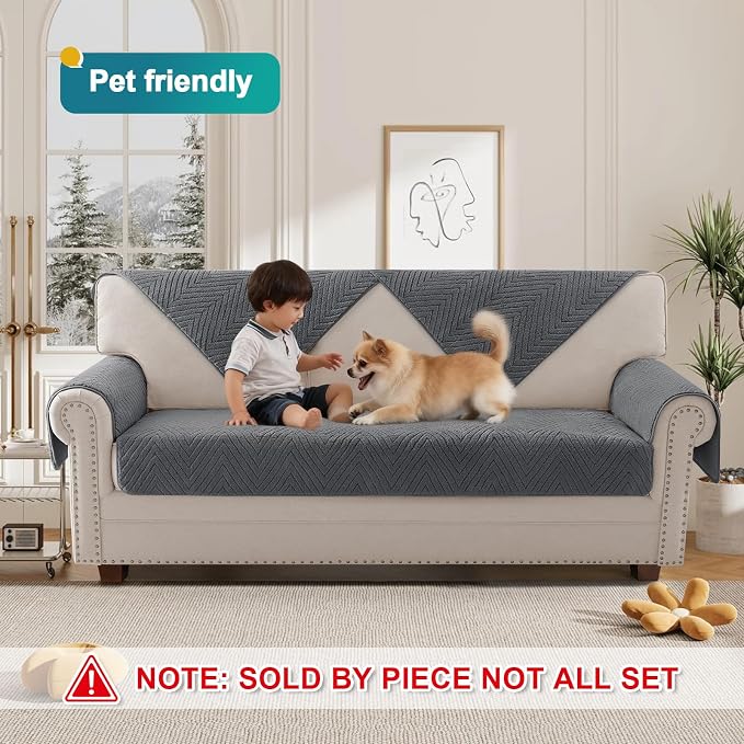 Turquoize Waterproof Couch Cover for Dogs Fuzzy Pet Couch Covers for Sofa Thick Dog Bed Cover Non-Slip Sofa Covers for 3 Cushion Couch Protector Slipcover Pet Friendly (Grey, 36" x 96")