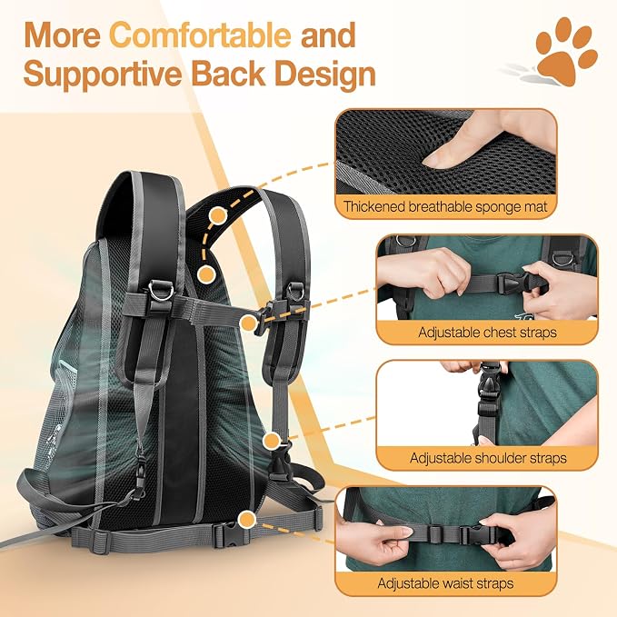 YUDODO Dog Front Carrier Backpack, Top & Side Windows Dog Backpack | Sunshade Hood, Ventilated, Safety Belt, Breathable, Lightweight, Reflective Strip, Pocket Storage, Adjustable, Black Pro, L