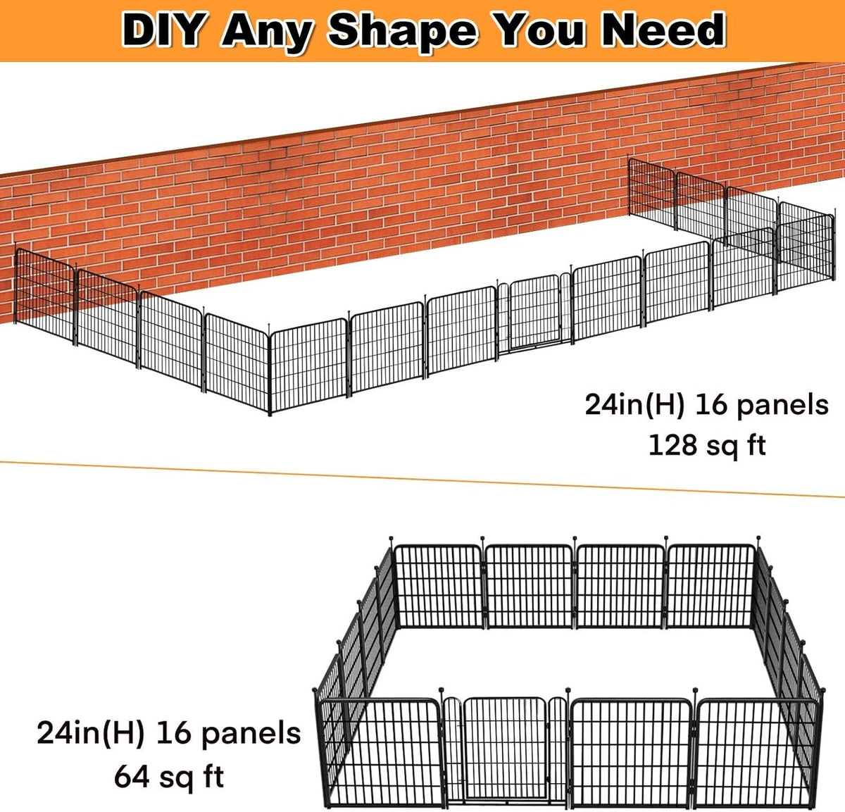 Dog Playpen 24 inch(H) 16 Panels Dog Fence Outdoor for Yard. Metal Dog Pen Heavy Duty Pet Puppy Exercise Pen for Rv Camping Garden Yard, Wide Door Low Threshold Dog Fence Total 31.4 Ft(L)
