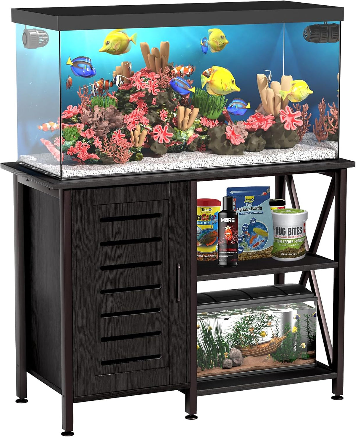 40-50 Gallon Fish Tank Stand, Aquarium Stand with Cabinet Accessories Storage, Heavy Duty Metal Frame, 40.55" L*18.89" W Tabletop, 850LBS Capacity, Black PG02YGB