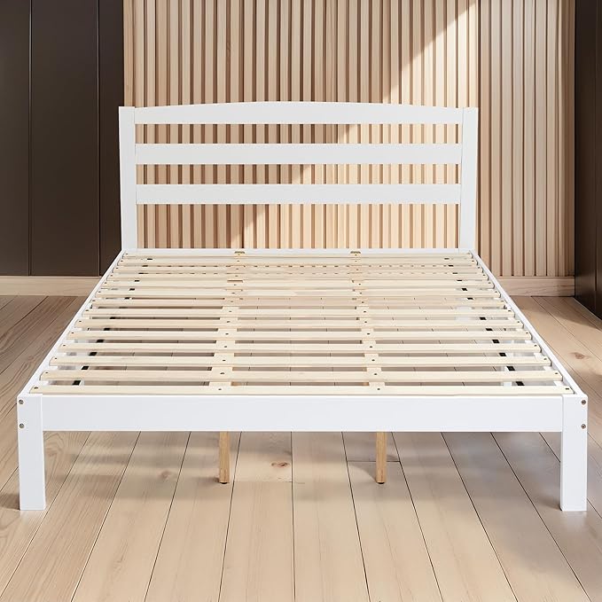 Hokway Wood King Bed Frame and Headboard- No Wobble,Noise-Free,Easy Assembly with Precise Holes,12 in Reinforced Center Legs,No Box Spring Needed,White