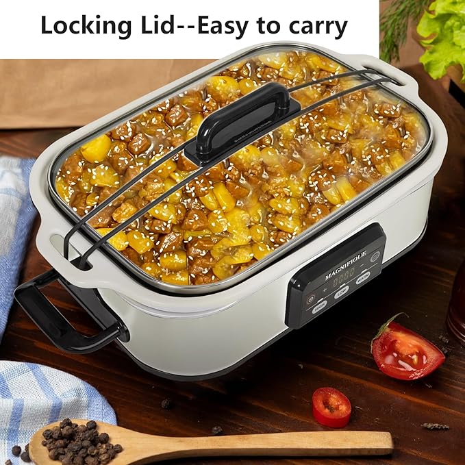 Magnifique 4 Quart Casserole Digital Slow Cooker, Premium Ceramic Bakeware