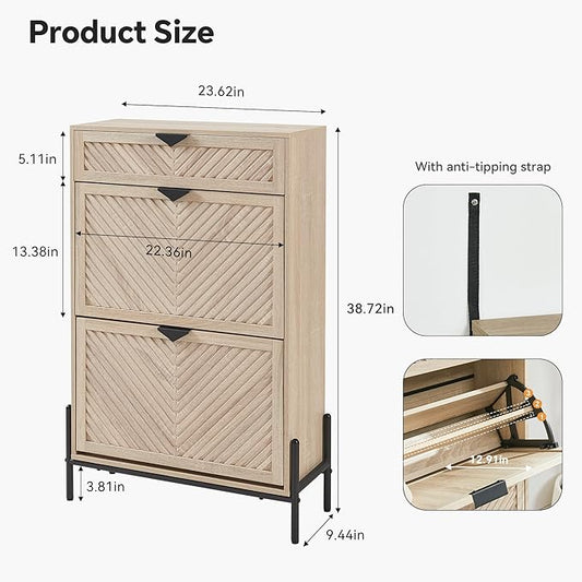Shoe Cabinet Storage with 2 Flip Drawers, Narrow Hidden Shoes Cabinet Organizer