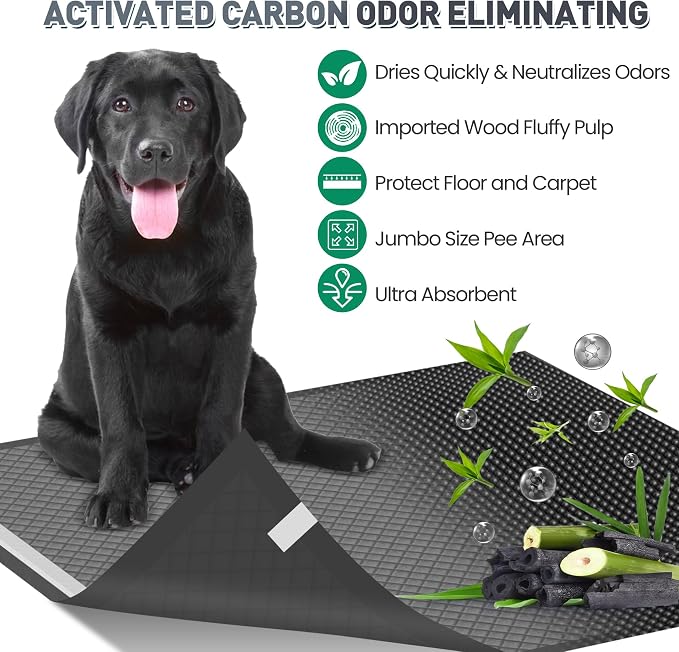 36"x36" Activated Charcoal Pee Pads for Dogs , 50 Count, Extra Large, Super Absorbent, Leakproof and Odor Resistant, Disposable Puppy Pads, Pet Training Pads, Potty Pads