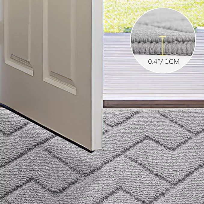 hicorfe Front Door Mat Outside Entrance,32"x40" Absorbent Muddy Dirt Resist Welcome Door Mats Outdoor Indoor,Stain and Fade Resistant,Non Slip Backing Entry Mat Doormat for Entryway(Light Grey)
