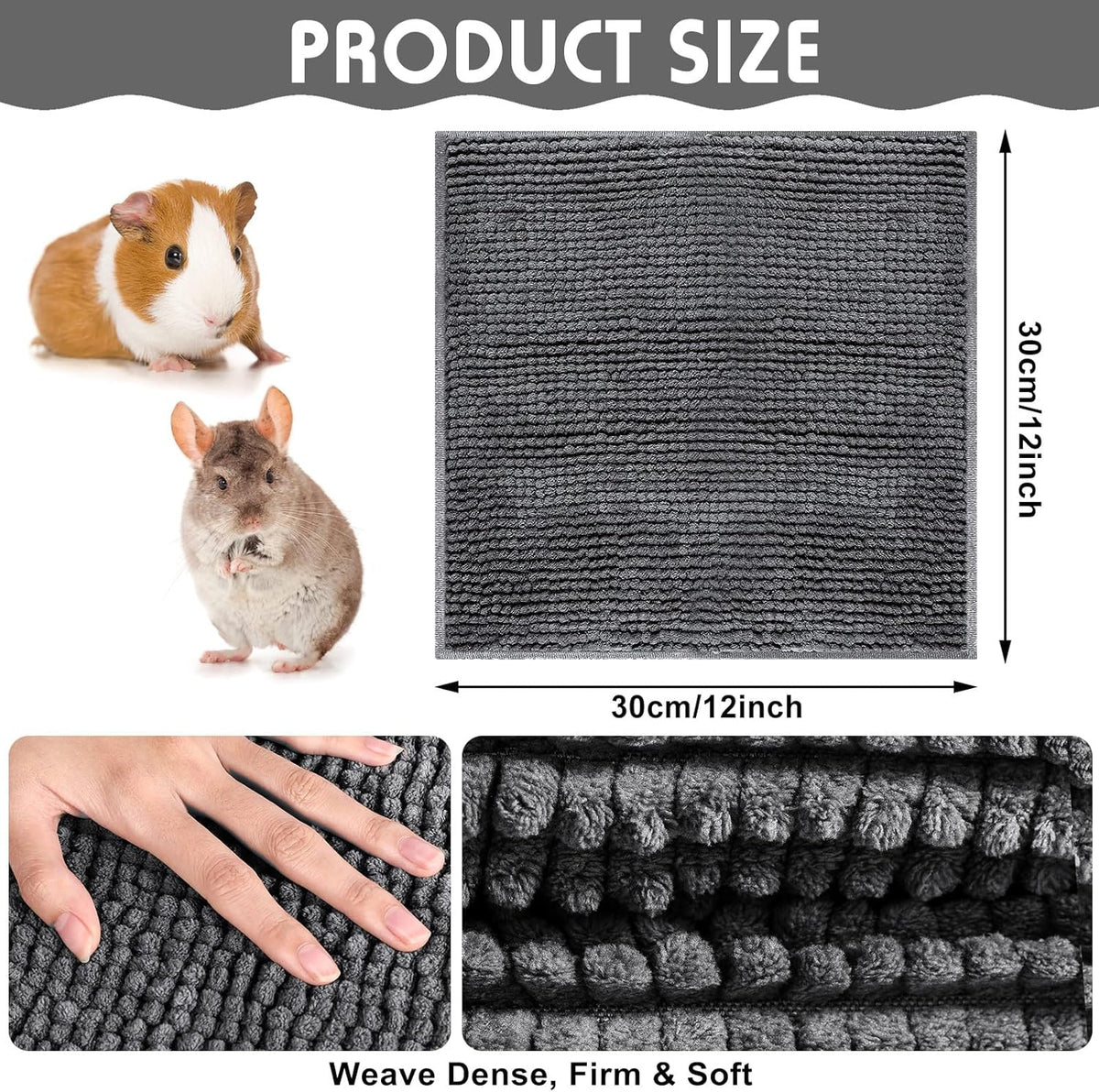 Amylove 4 Pcs Guinea Pig Cage Liner Guinea Pig Bedding Washable Fleece Pee Pads Reusable Small Animals Training Mat Small Animal Sleeping Bed for Bunny Hamster(Dark Gray,12 x 12 Inch)