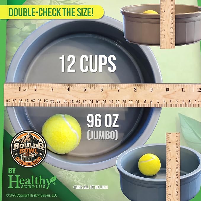 Pet Crock Bowl - 2 Pack – Thick Durable Plastic Non-Tip Food & Water Dish for Dogs, Cats - Indoor/Outdoor - Chew Resistant, Easy Clean BouldrBowl from Healthy Surplus® (Pink, 96oz Jumbo)