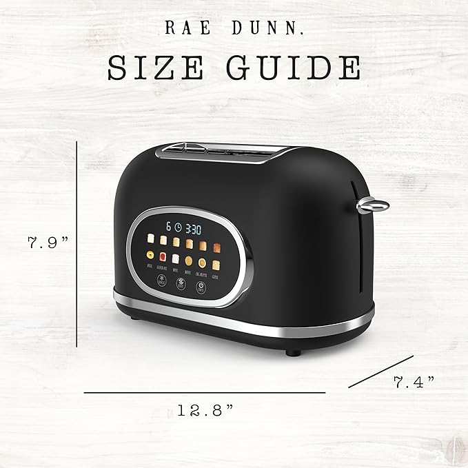 Rae Dunn Retro Digital Electric Toaster, 2 Slice Stainless Steel Toaster