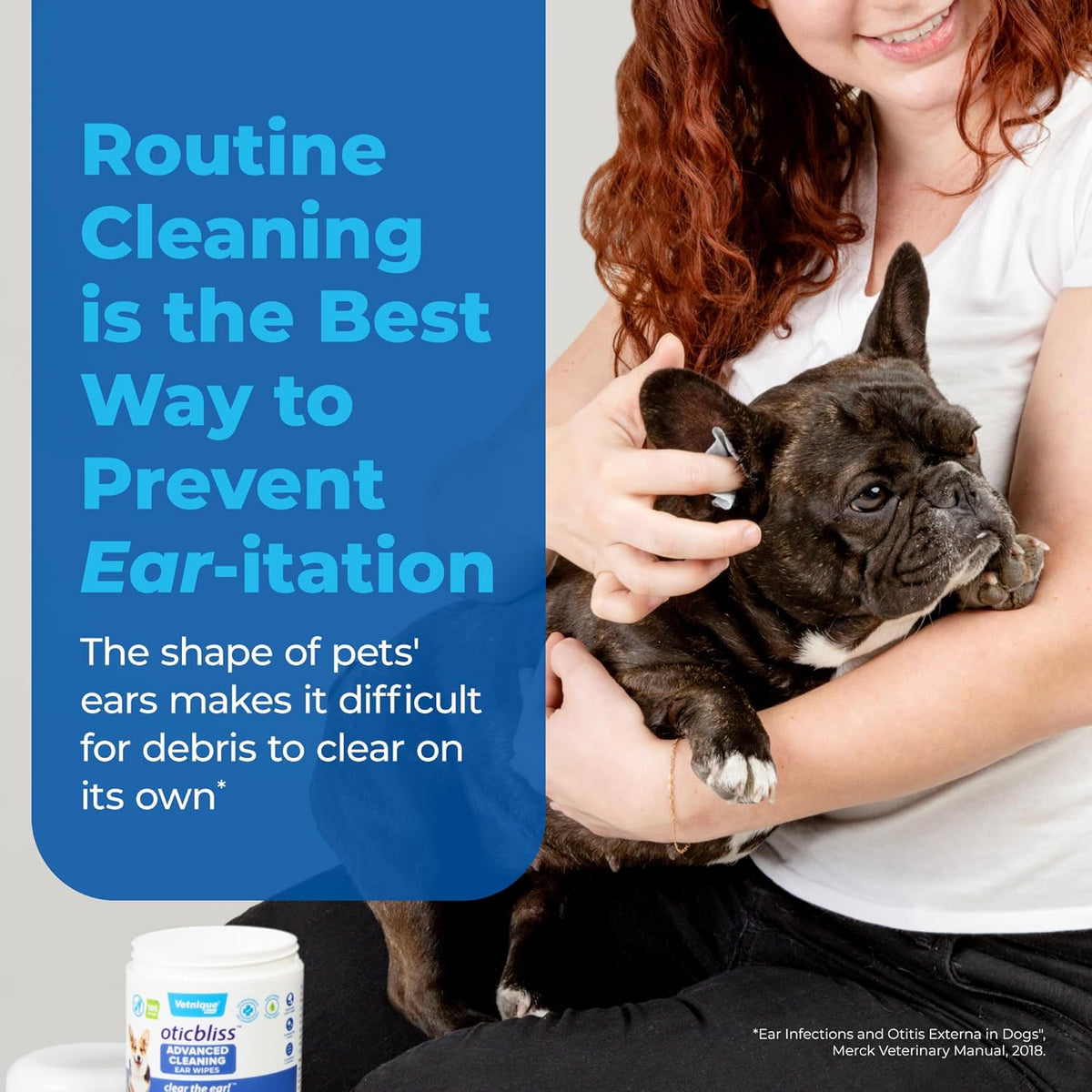 VETNIQUE Oticbliss Advanced Cleaning Ear Wipes for Dogs & Cats for Odor Control, Dirt and Wax Removal with Soothing Aloe Vera, Drying Agent and Vitamin E, Clear the Ear 100ct Wipes