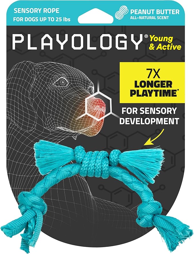 Playology Dog Toys | Puppy Toy Sensory Rope Tug of War Rope for Dogs and Puppies | Small Peanut Butter Scented Toy - Easy to Clean and Made from Non Toxic Materials