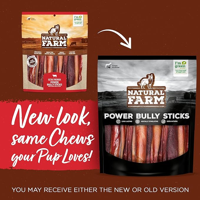 Natural Farm Power Bully Sticks Dog Chews (6”, 5-Pack), 2-in-1 Power Chews: Premium Beef Cheek Wrapped in Beef Pizzle, Long-Lasting, Great Dog Dental Treats Fro Small, Medium & Large Dogs