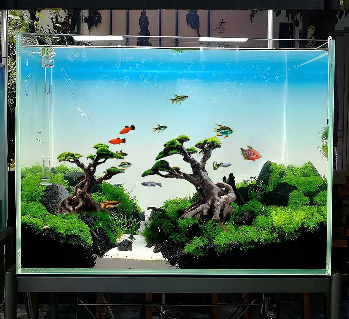Novelsite Fish Tank Decor- Bonsai Trees with Faux Moss- Aquarium Rocks Aquascaping- Made of Sandstone, Goldfish Betta Fish Tank Decorations Hides Accessories