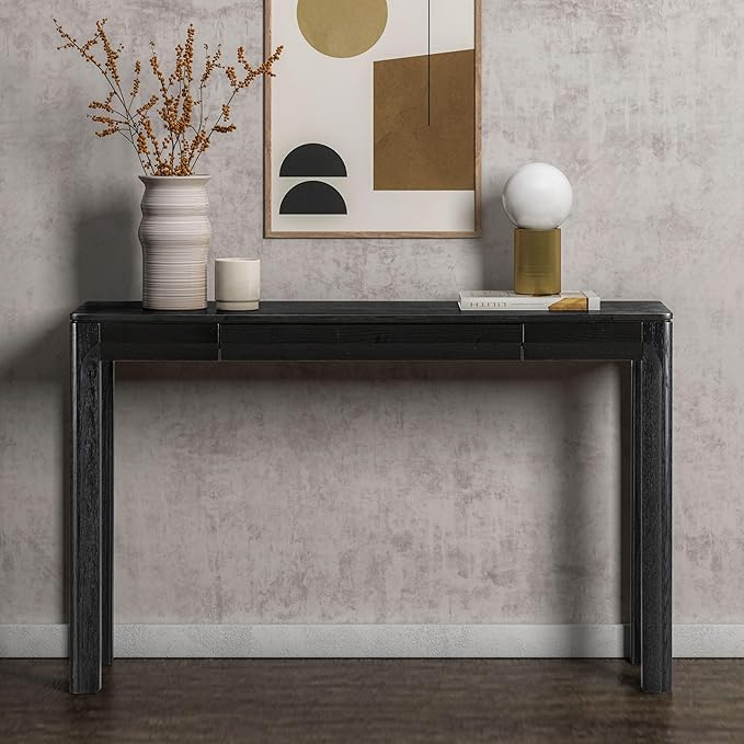 NTC Flow 47-Inch Console Table, Modern Solid Wood Entryway Table with Hidden Drawer, Waterproof & Heat Resistant, Narrow Table for Hallway, Living Room & Foyer, Burnt Black