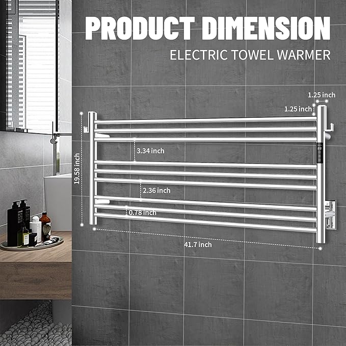 K&KALONZO Towel Warmer for Bathroom, Wall-Mounted 9-Bar Heated Towel Rack