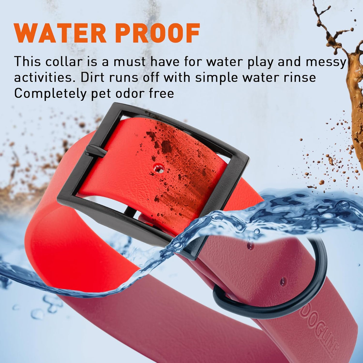 Dogline Biothane Waterproof Dog Collar Strong Coated Nylon Webbing with Black Hardware Odor- Proof for Easy Care Easy to Clean High Performance Fits Small Medium or Large Dogs, Cherry Red