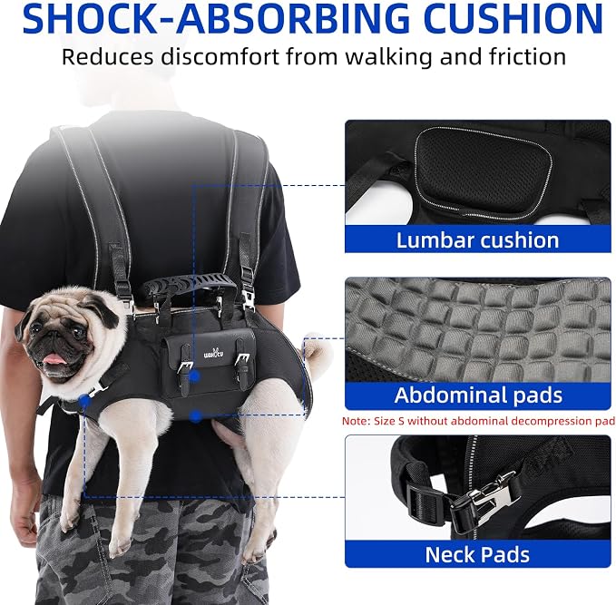 Wakytu Dog Backpack Carrier for Dogs,Dog Lift Harness | Adjustable Padded Breathable Straps for Dogs, Disabled, Joint Injuries, Arthritis,S