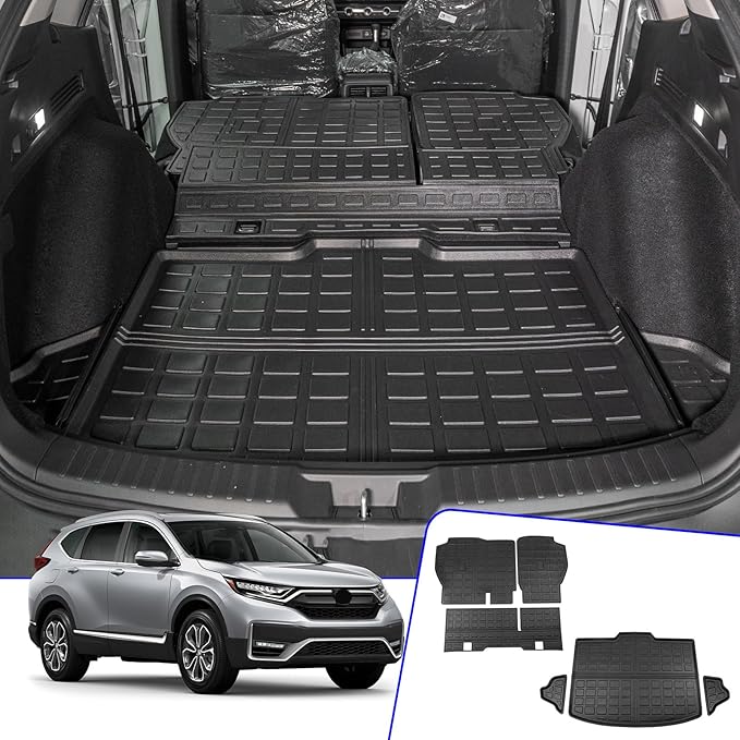 Rongtaod Cargo Mat Compatible with 2023 2024 2025 2026 Honda CRV Trunk Mat Cargo Liner TPE All Weather Back Seat Cover Protector CR-V Accessories (Fit Lower Deck,Backrest Mats+Trunk Mat)