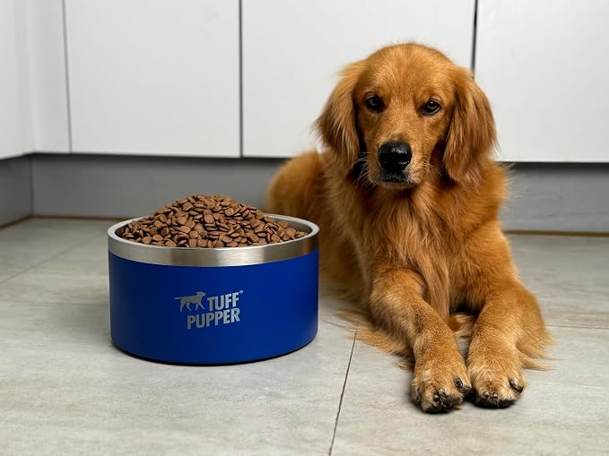 Tuff Pupper Heavy Duty Insulated Dog Bowl | Double Wall Stainless Steel Dog Food Dish | Non-Slip Spill Proof Dishwasher Safe Cat Bowl | Water Dish for Feeding Large Medium Small Pets (188oz, Blue)