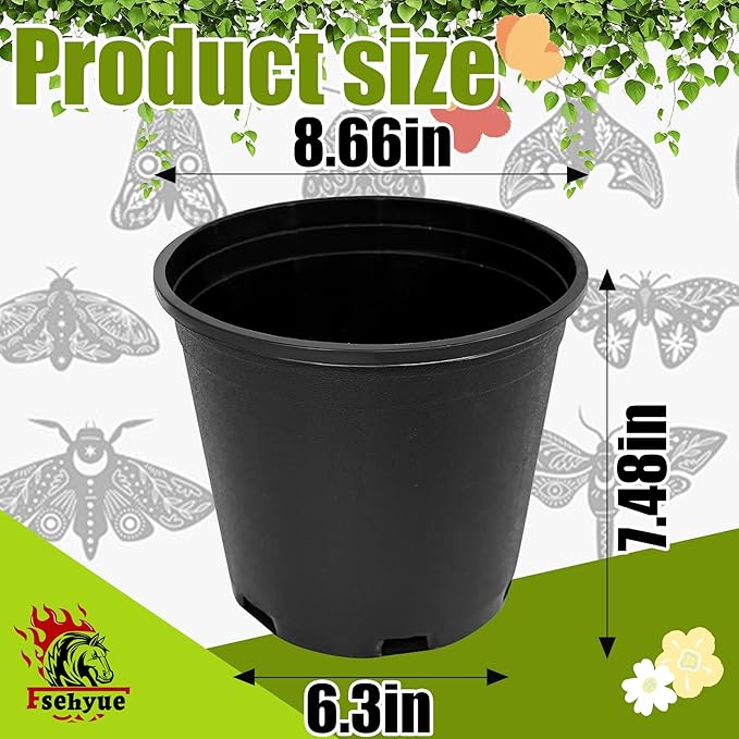 2 Gallon Nursery Pots Plastic Container Injection Molded Pot for Plants Flexible with Drainage Holes Suitable for Plants Soil Growers or Hydroponics Black 10 Pcs